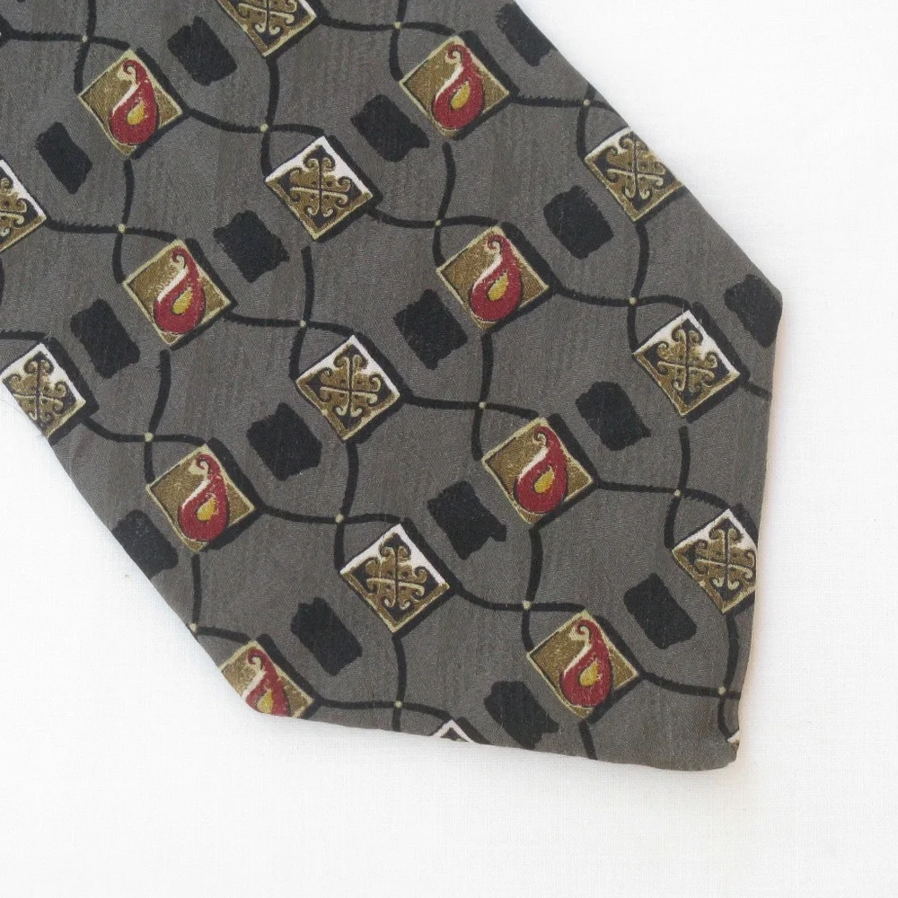 Robert Talbott Studio Mens Classic Silk Tie Grey Black Burgundy Gold Office
